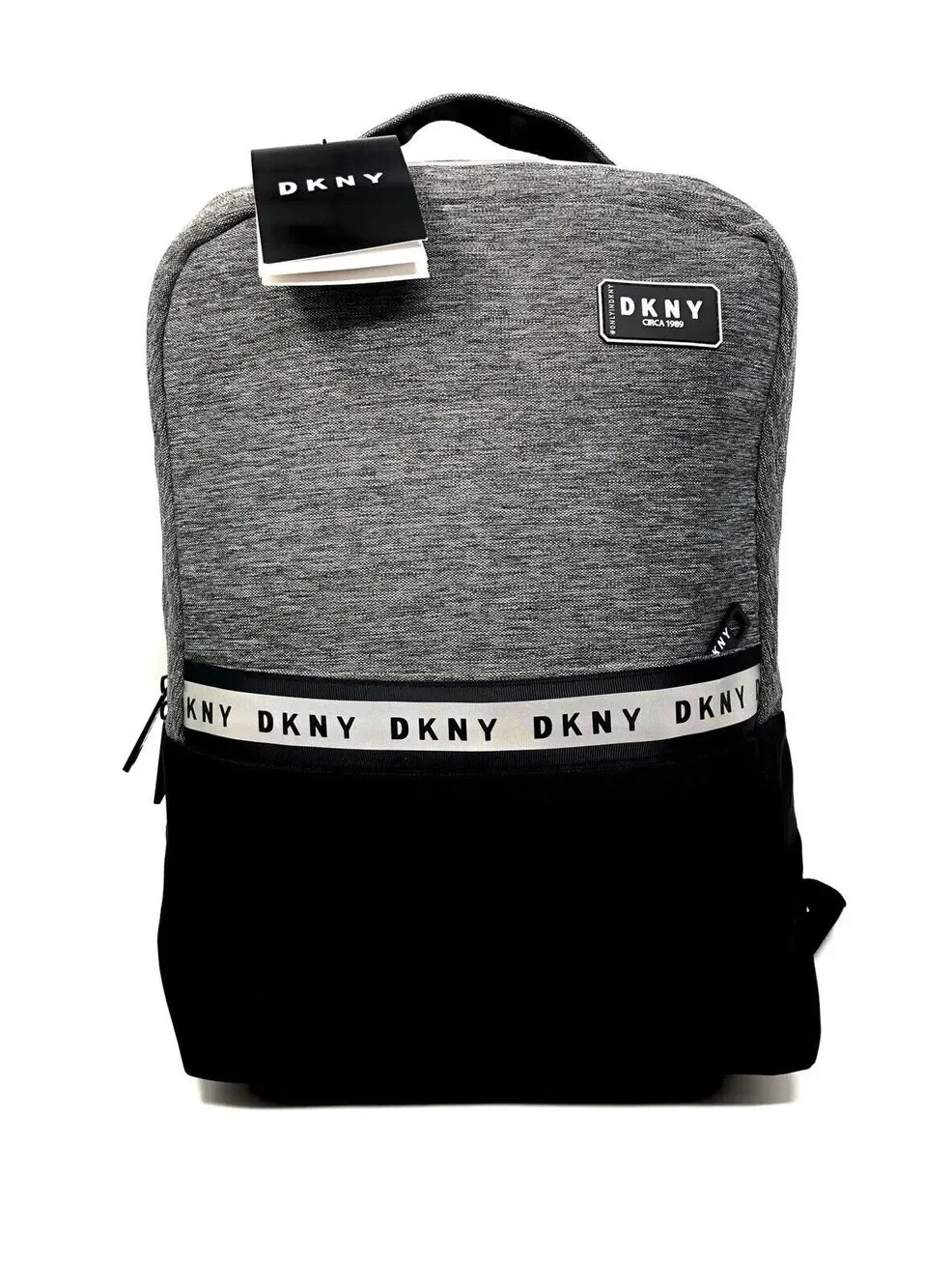 DKNY Signature Nylon Backpack Laptop Logo Unisex Circa 1989 NWT Black Grey